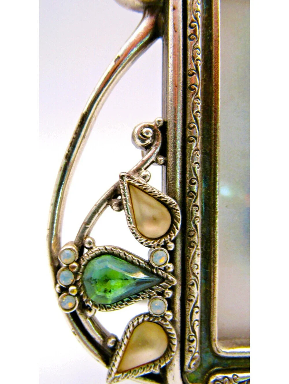 Edgar Berebi Art Nouveau-Style Silver and Enamel Jeweled Frame 4 1/4